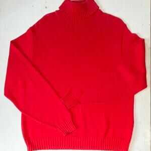 Vintage 80s Isle of Cotton Red Turtleneck Sweater XL USA Retro Ski Cozy preppy